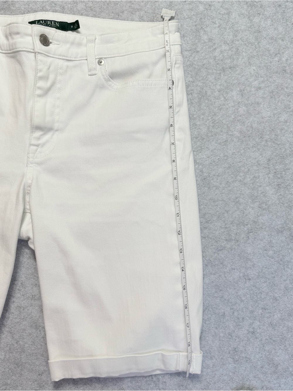 LRL Ralph Lauren White Bermuda Shorts Womens Size 8 Stretch Mid Rise Mid Length - Picture 7 of 8